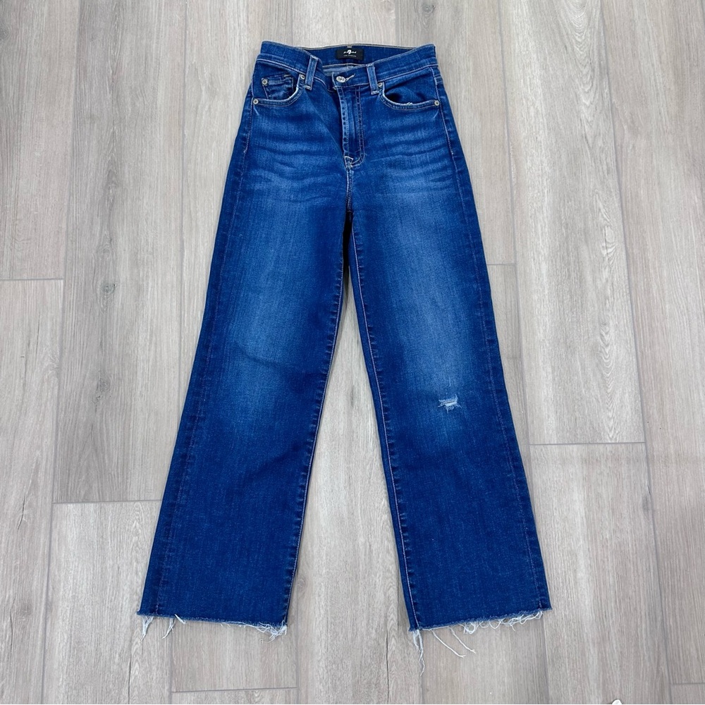 7 for all mankind cropped Alexa jeans with cut hem medium wash blue size 24 - Picture 2 of 10